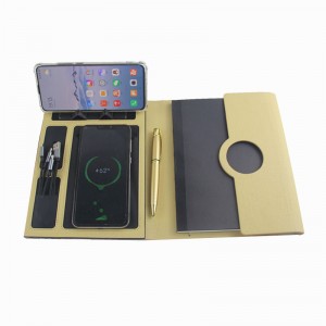 Multi-Function A5 PU leather Notebook With Power Bank Led Logo Wireless Charging Notebook