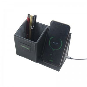 Wireless Charger Pen Holder Leather Desktop Storage Box USB Converter Leather Pencil Holder