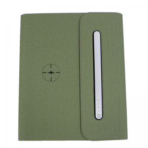 Sleek Wireless Charging Notebook Power Bank PU wireless charging notepad as Promotional Gift Set