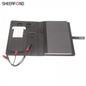multifunctional a5 leather wireless charging notebook with power bank customized planner lighting logo with power bank notebook