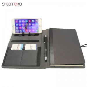 Hardcover Notebook Diary With Wireless Charging Travel Portfolio Built-in Power Bank Business Notebook