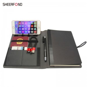 Hardcover Notebook Diary With Wireless Charging Travel Portfolio Built-in Power Bank Business Notebook