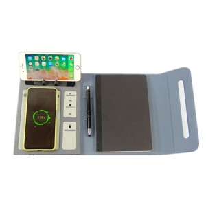 pu leateher charging notebook wireless charging notebook with power bank a5 notebook