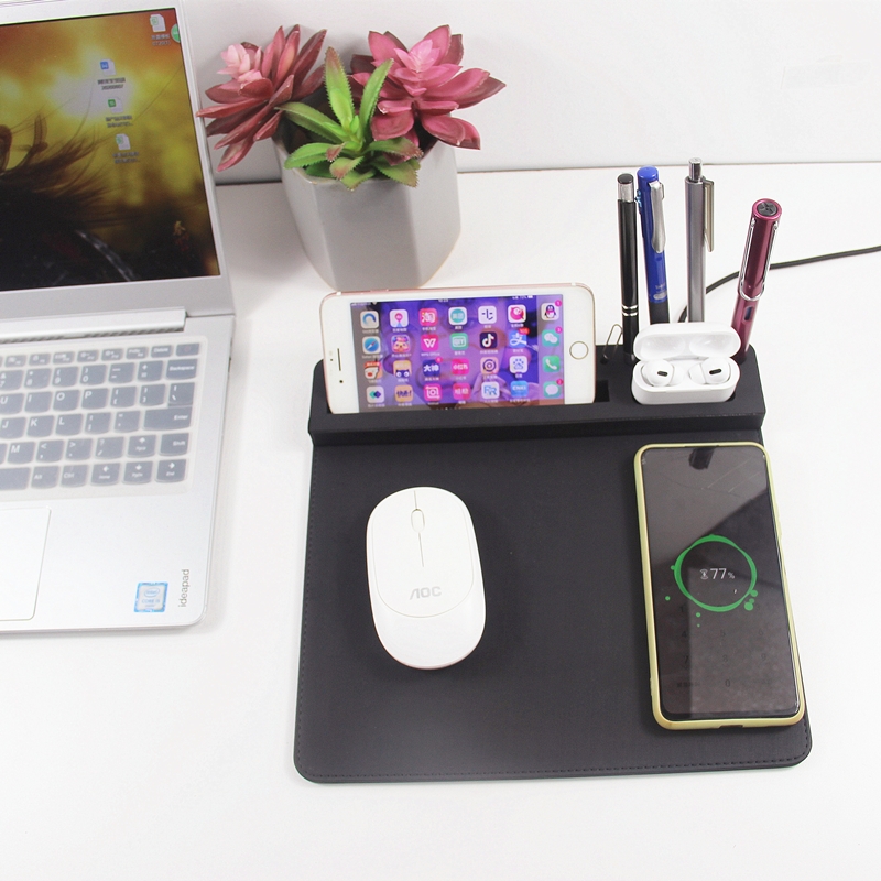 Best Price - Anti skid phone holder PU leather mouse pad novelty pu mouse pad with wireless charging pen holder – Gaoyuan