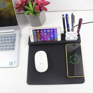 Anti skid phone holder PU leather mouse pad novelty pu mouse pad with wireless charging pen holder