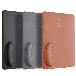 Leather Wireless Qi Charging Mouse Pad with Wrist Support 10W Charger Non Slip Base Ergonomic Pad Wireless charging mouse pad