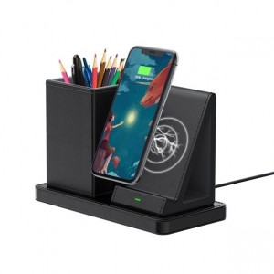Wholesale Wireless Notebooks –  Office Multi-Functional stationery holder Leather Wireless Charger with Desk Organizer pen holder  phone Wireless charging stand – Gaoyuan