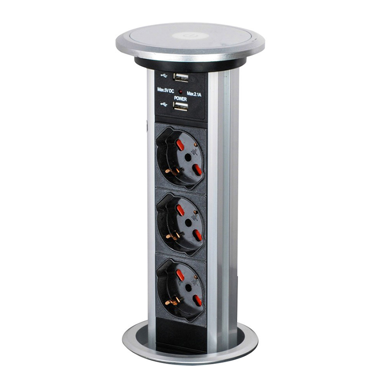 Electric motorized worktop pop up power socket tower