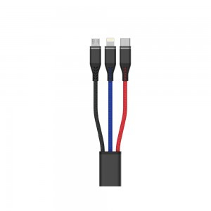 3A 1.2m PVC 3 in 1 TYPE-C/Lightning/Micro USB Charging Cable NV-B0024