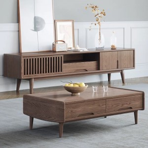 Wooden Coffee Table with Drawer and Storage Shelf for Living Room