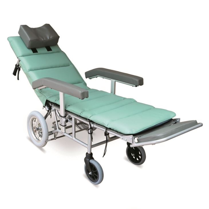 Attractive Light Green Reclining Wheelchair With Height Adjustable Armrests, Foldable Leg Rests With Adjustable Footrests