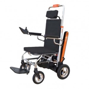 Cadeira de rodas elétrica para subir escadas com encosto alto em liga de alumínio