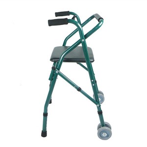 Two Button Release Folding Walker With Foldable Seat & 4