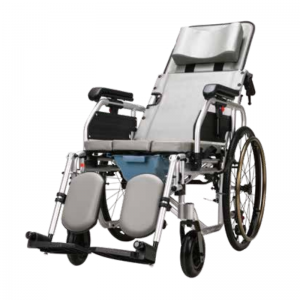 Alumiiniseos korkeaselkänojainen kokoontaittuva pyörätuoli kommodilla