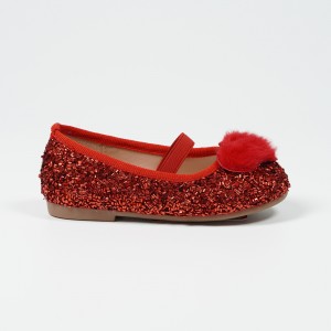 Girls red glitter Sequined dress shoes Sparkly gold sequined red ballet shoes for Christmas party girls’ flats