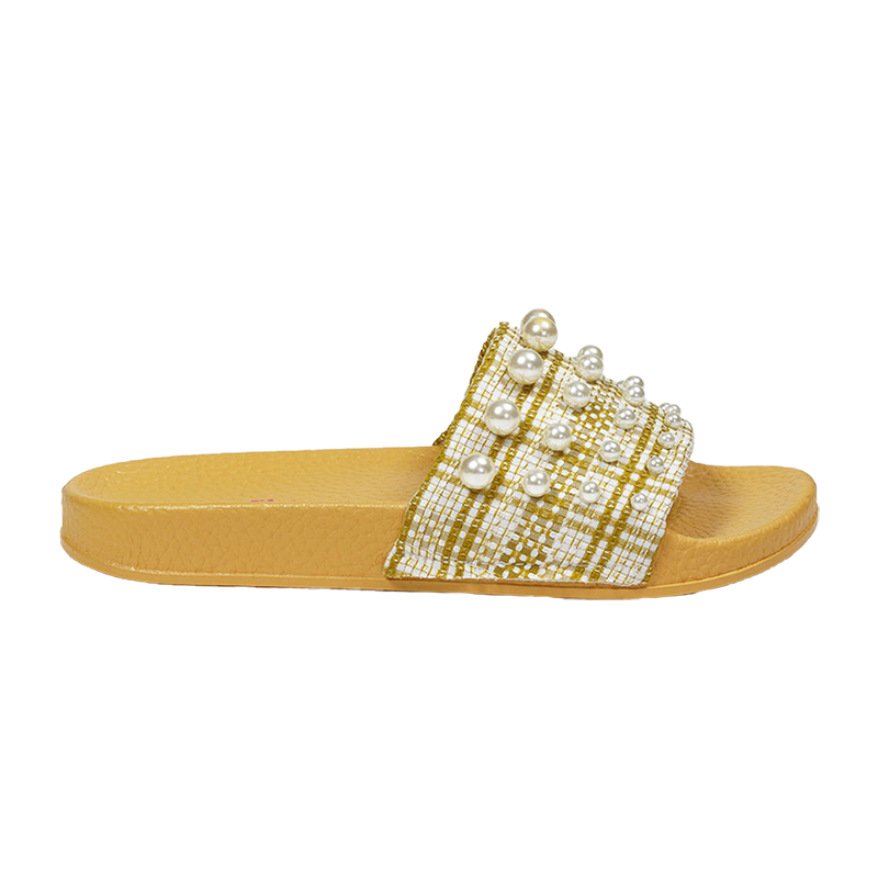 Nikoofly Checked Pearl Textile Slippers PVC Outsole Causal Outdoor Indoor Slides