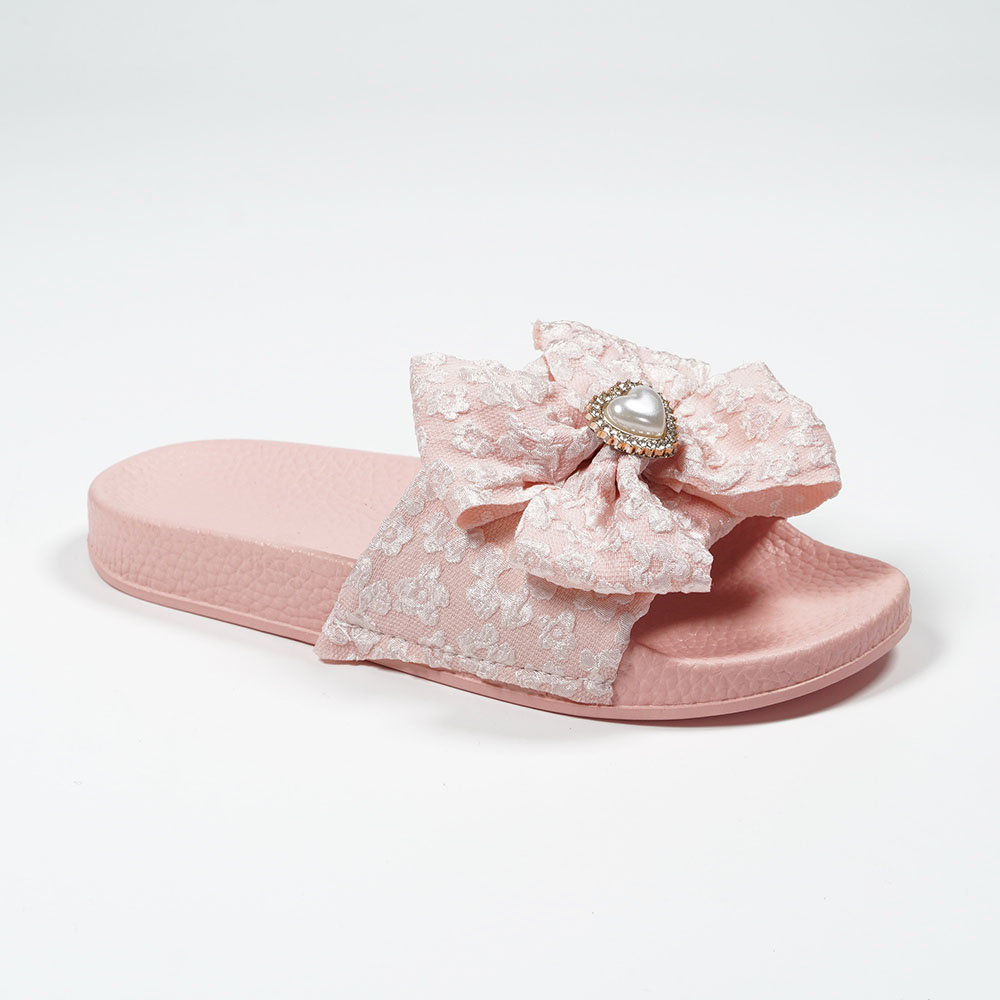 2023 Pretty Ladies Pink Fabric Bow Bedroom Slippers PVC Non-slip Outsole Shantou Yidaxing Shoes