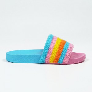Colorful Plush Striped Slippers Two-color Gradient Outsole