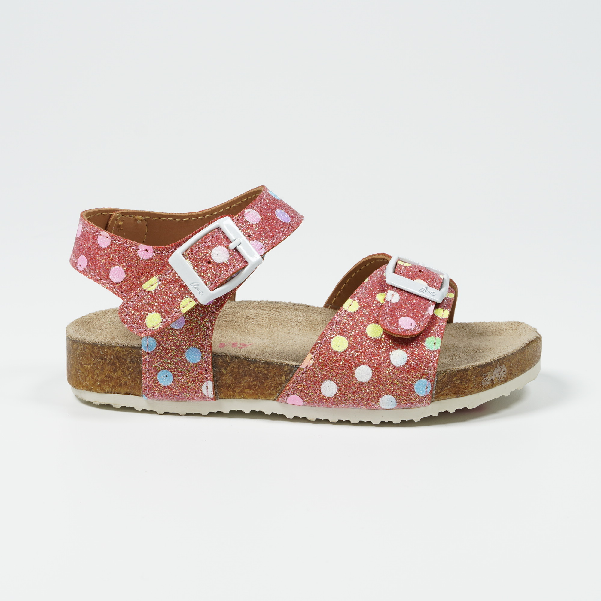 Glitter rainbow polka dots sandals Cute pin buckle girls’ cork outsole sandals