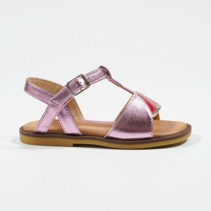 Metallic Pink Good Quality Girl Summer Shoes Adjustable Buckle Sandals