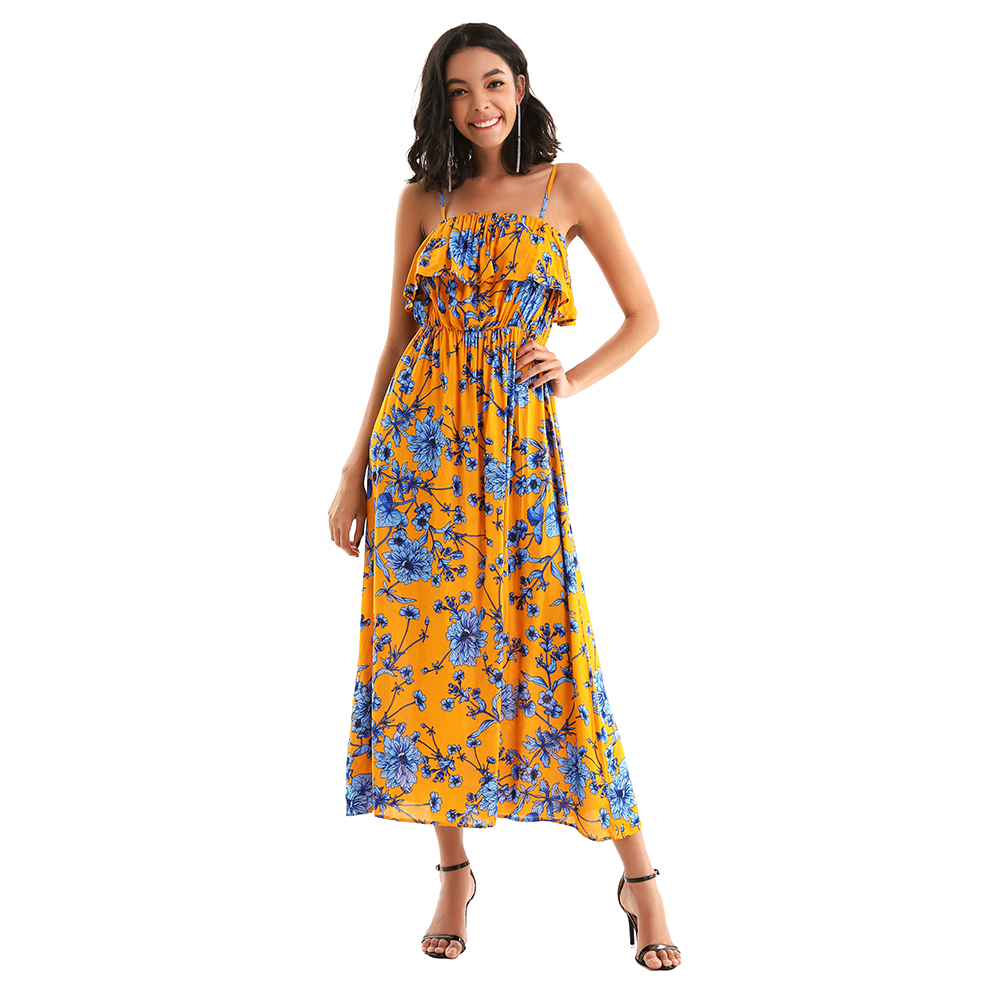 Wholesale Slip Off Shoulder Printing Maxi Summer Dresses