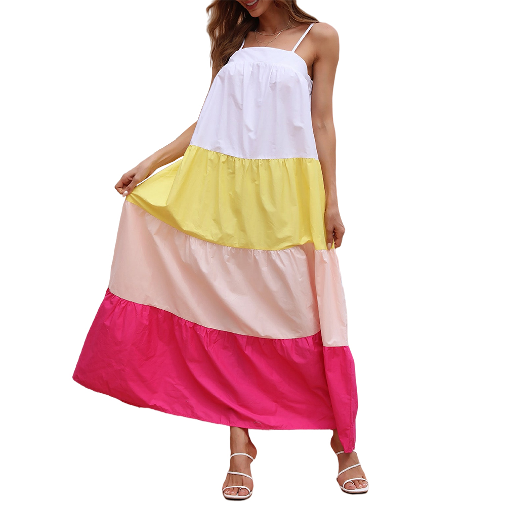 Maxi Dress Sleeveless Loose Square Neck Candy Color Backless Elegant Women’s Casual Dresses