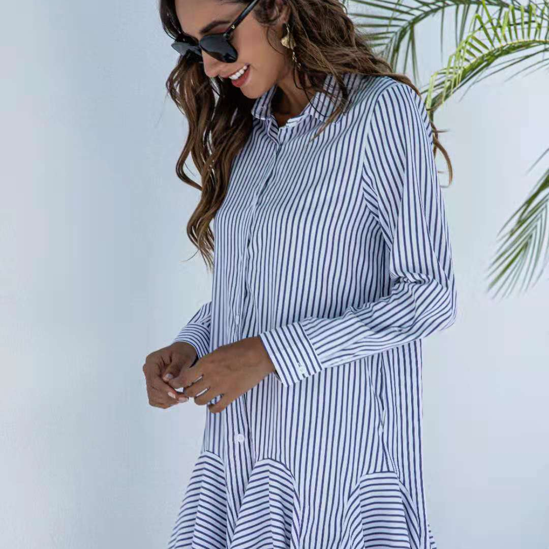 Discount Girls’ Dress Striped Women Ruffle Hem Long Sleeve T-Shirt Dress