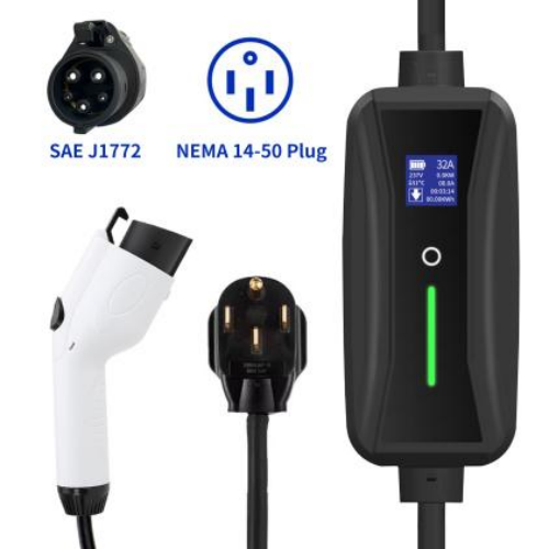 32A Electric Vehicle Level 2 Mode2 Cable EV Portable Charger with Type 1 plug and NEMA 14-50