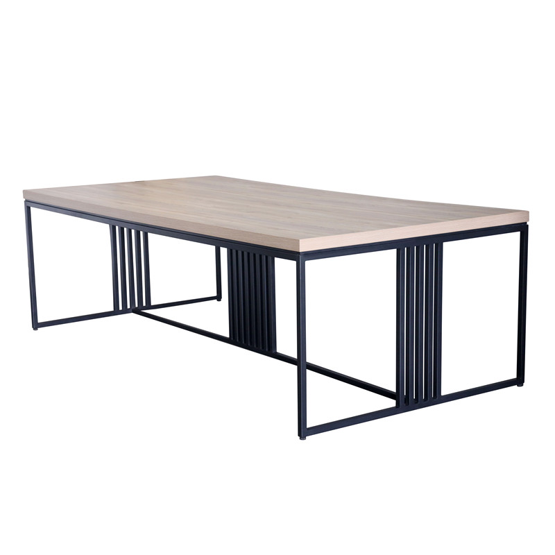 Wooden meeting table with metal leg frame