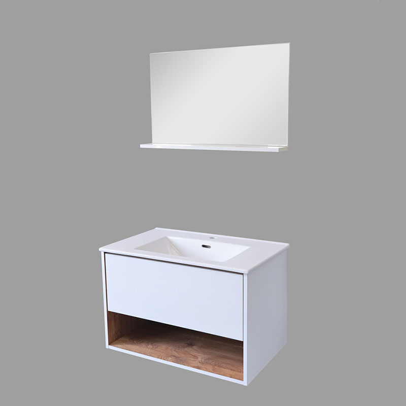 Concise white acrylic bathroom vanity unit with mirror