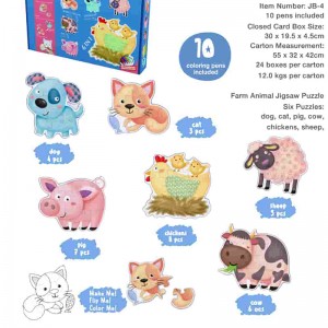 BSCI Certified Factory Chunky Puzzle Kiddo Jigsaw Puzzle Farm Animals 10 Coloring Pens Included JB-4
