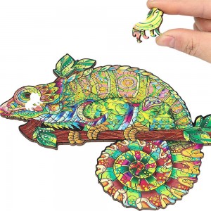 Unique Shaped Colorful Chameleon Animal Wooden Jigsaw Puzzle for Adults – W1003