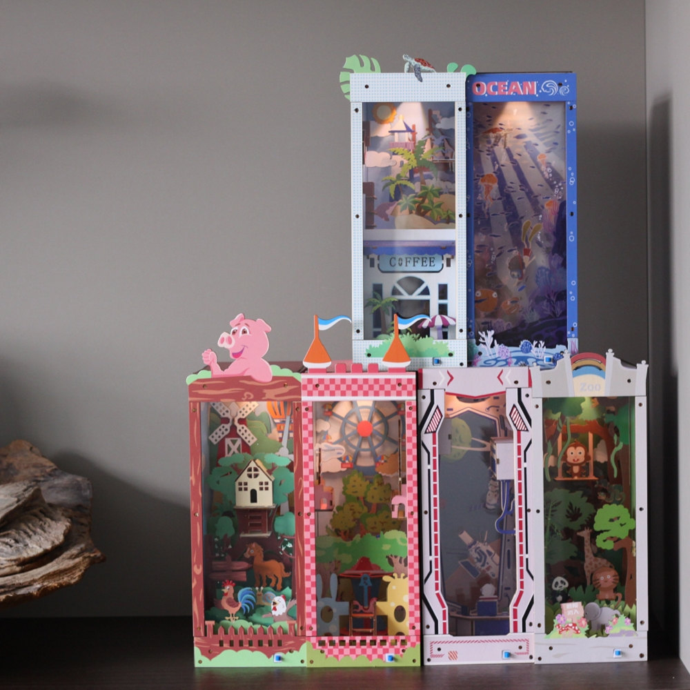 3D Wooden Puzzle Bookends LED Magic Book House Model Building Kit Shelf  Insert Miniature Dollhouse Model Building Set Creative - AliExpress