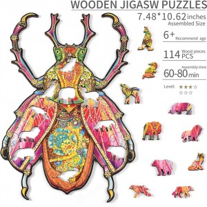 Hot Selling Toy Unique Shaped Wooden Jigsaw Puzzle for Adult & Kids Decorate Mechanical insects W1004