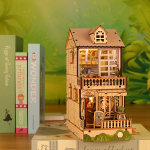 Inserción de estantería para libros Kits de recanto de libros Estante de madeira DIY Xoguetes de construción en miniatura con luces