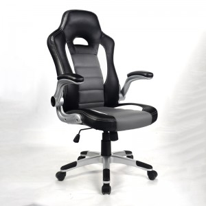 Grey and Black and White PU and PVC Material Racing Style Office Chair for Home Office