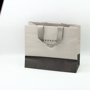 Grey Color Custom Logo Coated Paper Bag With Handle For Shopping