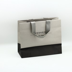 Grey Color Custom Logo Coated Paper Bag With Handle For Shopping