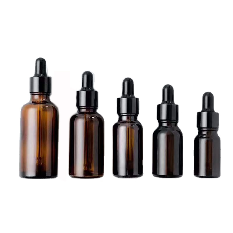 Essential oil bottles with black dropper