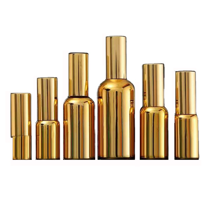 Golden essential oil bottles