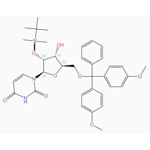118 Re36H44N2O8Si Uridīns, 5′-O-[bis(4-metoksifenil)fenilmetil]-2'-O-[(1,1-dimetiletil)dimetilsilil]-(9CI, ACI)