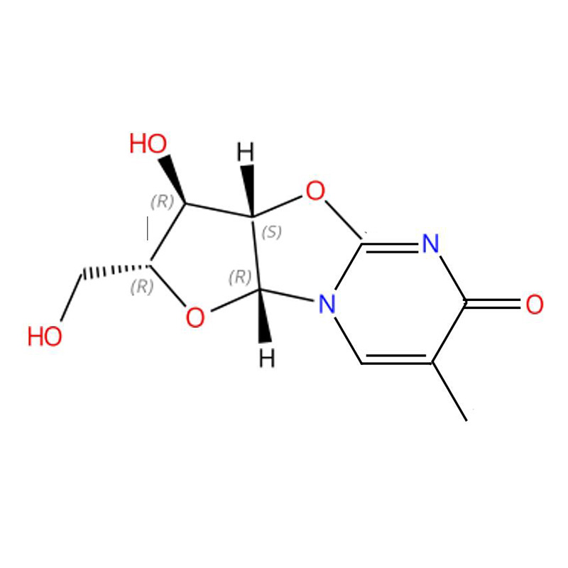 C10H12N2O5 6H-furo[2′,3′:4,5]oksazolo[3,2-a]pirimidin-6-on, 2,3,3a,9a-tetrahidro-3-hidroksi-2-(hidroksimetil)- 7-metil-, (2R,3 R,3aS,9aR)-(9CI, ACI)