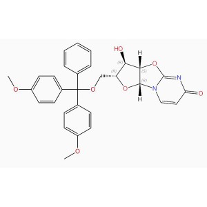 C30H28N2O7 6H-Furo[2',3':4,5]oxazolo[3,2-a]pyrimidin-6-one, 2-[[bis(4-methoxy phenyl)phenylmethoxy]methyl]-2,3,3a ,9a-tetrahydro-3-hydroxy-, (2R,3R,3aS,9aR)- (9CI, ACI)