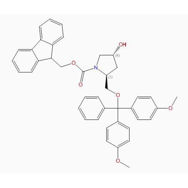 C41H39NO6 1-Pyrrolidinecarboxylic acid, 2-[[bis(4-methoxyphenyl)phenylm ethoxy]methyl]-4-hydroxy-, 9H-fluoren-9-ylmethyl ester, (2S,4R)- (9 CI, ACI)