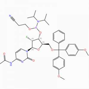 C41H49FN5O8P Citidino, N-acetil-5′ -O- [bis(4-metoxifenil)fenilmetil] -2′ - deoksi-2′ -fluoro-, 3′ - [2-cianoetil N,N-bis(1-metiletil) fosforamidito] (ACI)