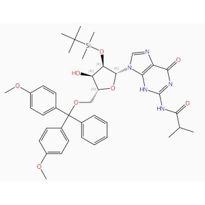 C41H51N5O8Si Guanosin, 5'-O-[bis(4-methoxyphenyl)phenylmethyl]-2'-O-[(1,1-dimethylethyl)dimethylsilyl]-N-(2-methyl-1-oxopropyl)- (9CI, ACI) )