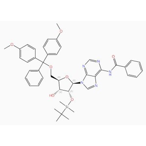 C44H49N5O7Si Adenosine, N-benzoyl-5′-O-[bis(4-metoxyphenyl)phenylmetyl]-2′- O-[(1,1-dimetyletyl)dimethylsilyl]- (9CI, ACI)