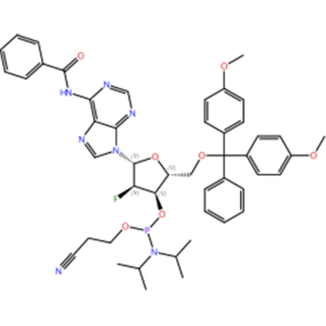 C47H51FN7O7P Адэназін, N-бензаіл-5' -O- [біс(4-метаксіфеніл)фенілметыл]-2' – дэзаксі-2' -фтор-, 3' – [2-цыянаэтыл N,N-біс(1-метылетыл) фосфарны амідыт] (ACI)