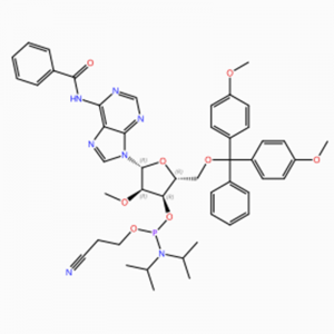C48H54N7O8P Adenosine, N-benzoyl-5′ -O- [bis(4-methoxyphenyl)phenylmethyl]-2′ – O-methyl-, 3′ – [2-cyanoethyl N,N-bis(1-methylethyl)phosphor amidite] (ACI)