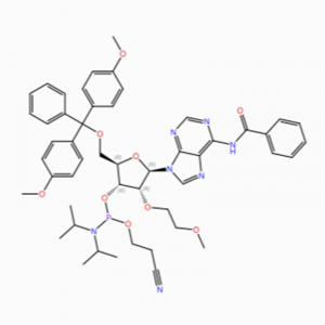 C50H58N7O9P Adenosina, N-benzoil-5′ -O- [bis(4-metossifenil)fenilmetil]-2′ – O-(2-metossietil)-, 3′ – [2-cianoetil N,N-bis(1-metiletil ) fosforamide] (ACI)